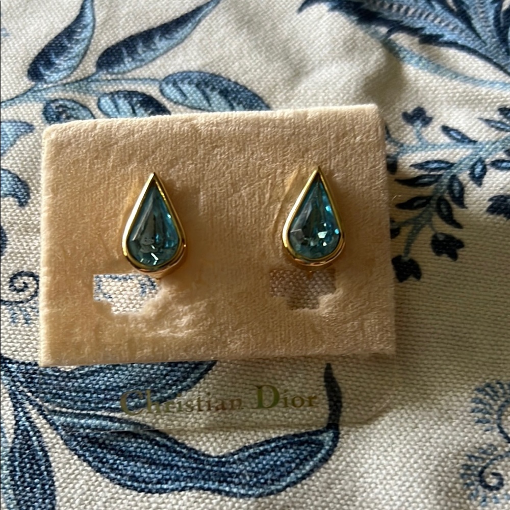 Dior Gold and Blue Teardrop Earrings